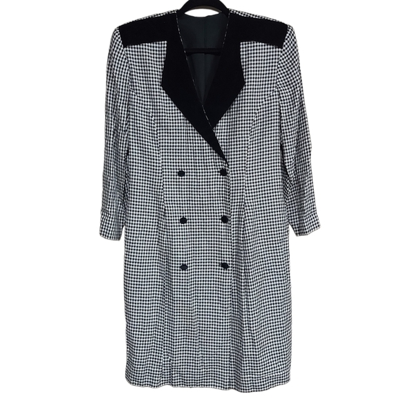 Vintage Black & White Houndstooth Print Double Breasted Blazer Dress - Picture 2 of 8
